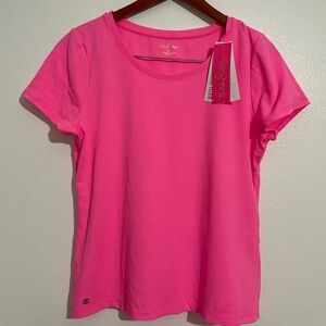 NWT Lilly Pulitzer Halee Top Scoopneck Tee Neon Hot Prosecco Pink